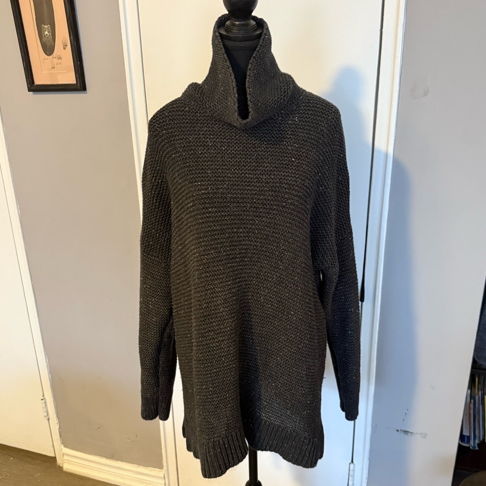 Lands’ End Chunky Knit Cowl Neck Sweater | Dark Charcoal | 1X (16W–18W) - Picture 5 of 6